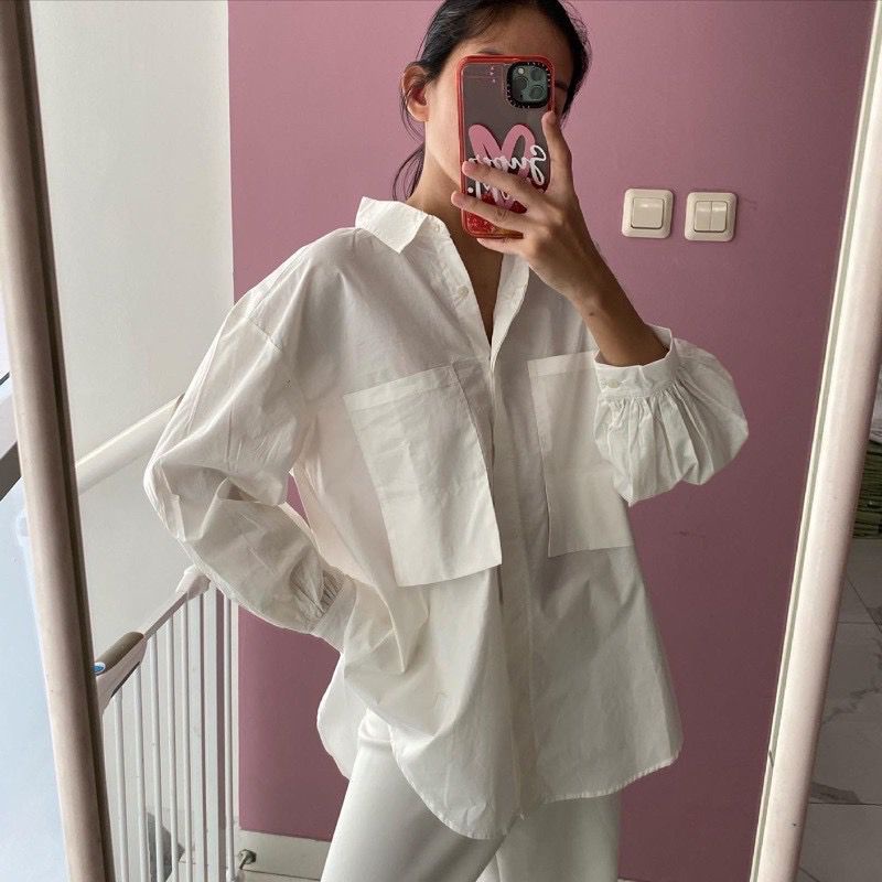Kemeja Katun Wanita Model Areum Korean Oversize XXL Shirt