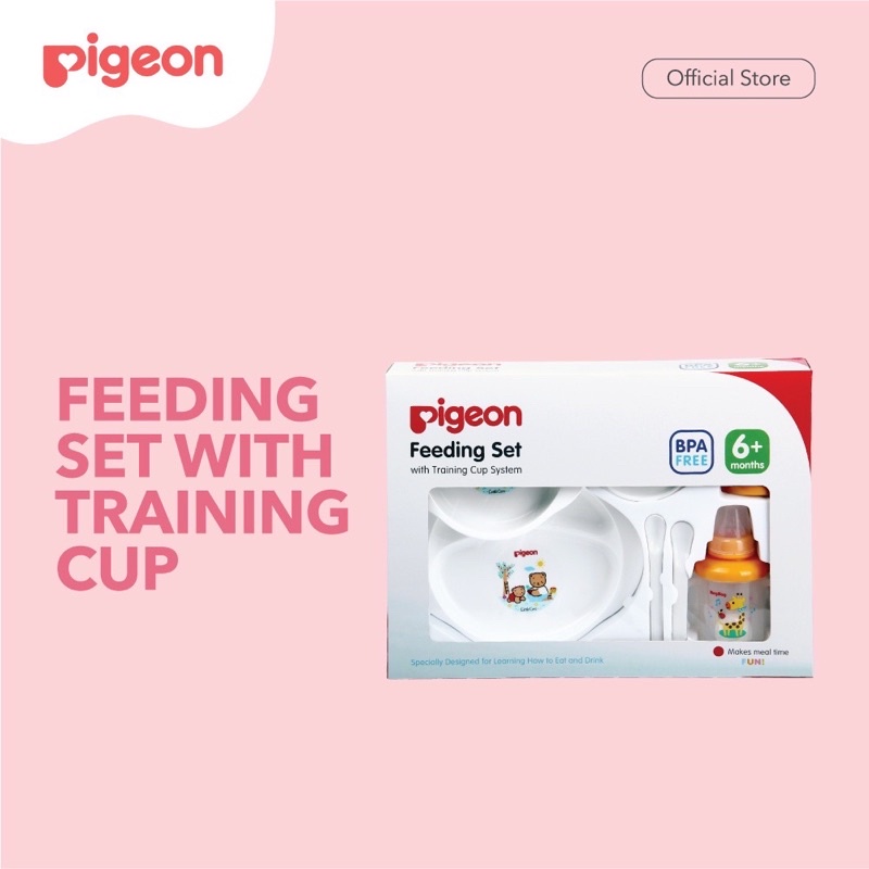 Pigeon feeding set besar - set peralatan makan bayi | piring makan bayi dengan gelas