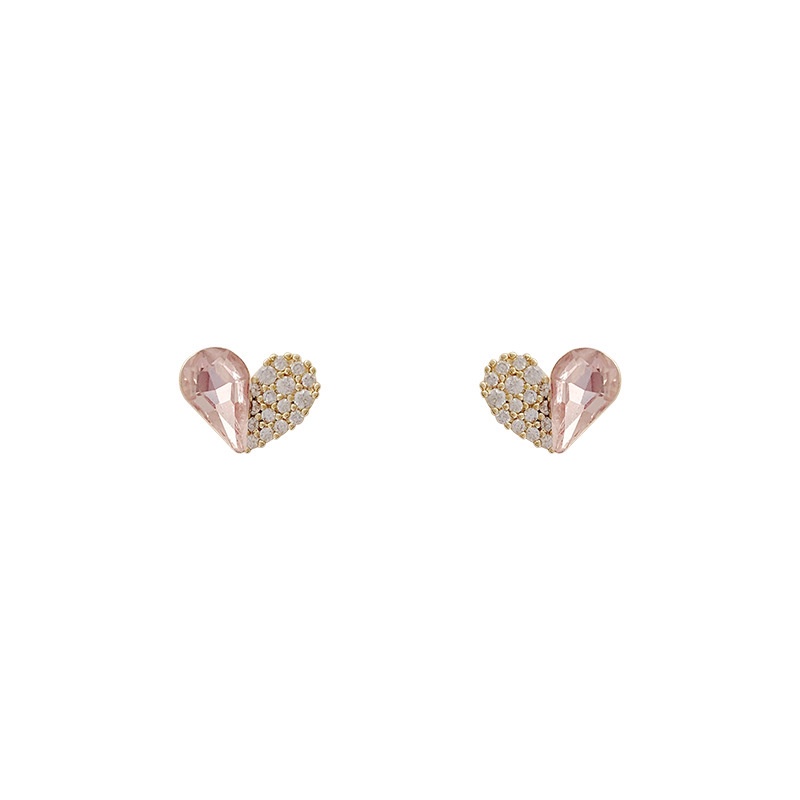 Anting Tusuk Sterling Silver 925 Desain Hati Hias Berlian Pink Untuk Wanita