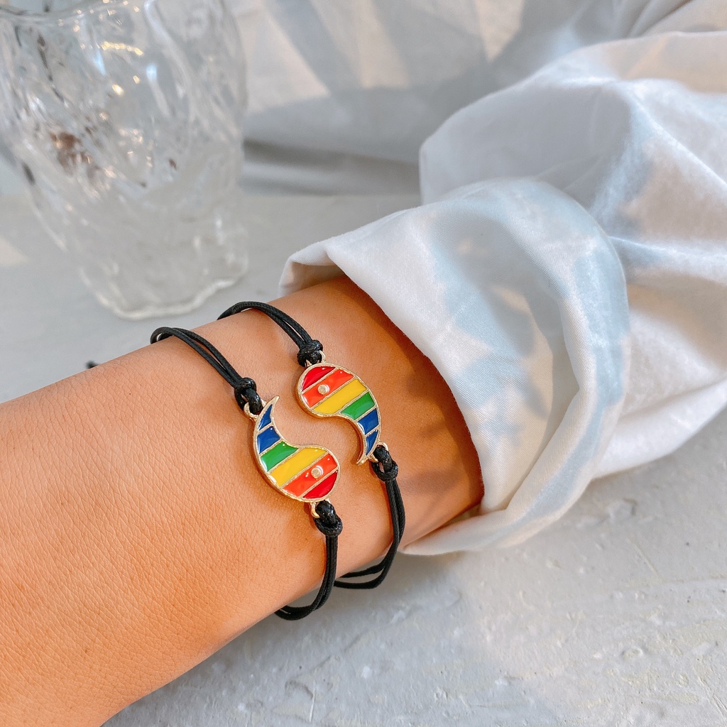 YEEZII 4pcs / set Gelang Manik-Manik Warna-Warni Pelangi Untuk Wanita