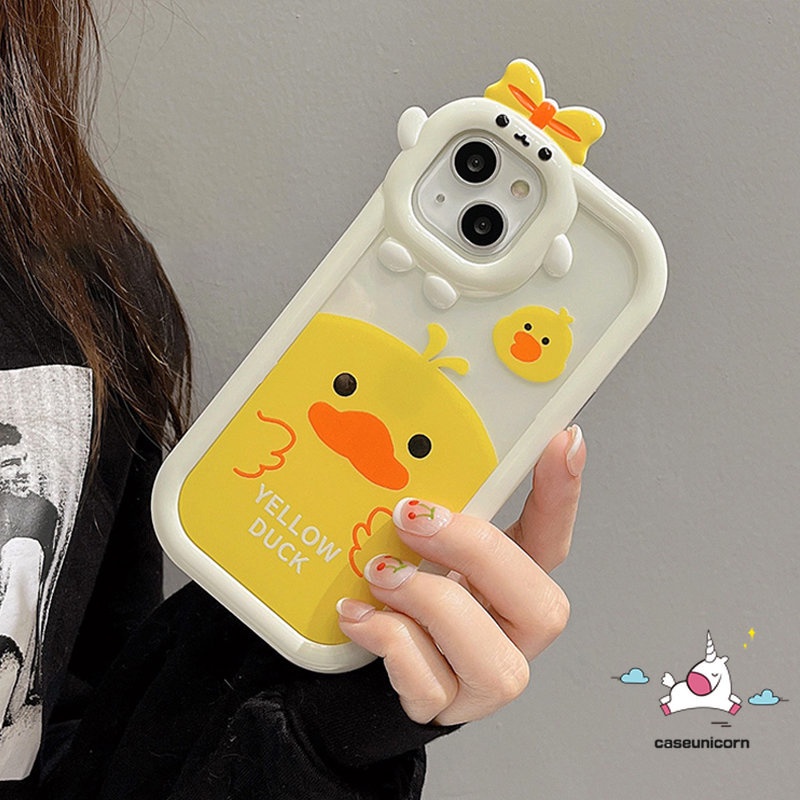 Casing Bebek Kuning Lucu Redmi Note 9T A1+9 9A 10 10A 10C 9C NFC Mi 11Lite Redmi Note 10s 8 9 11 11Pro+10 11s 10Pro POCO M3 X3 NFC Pro Kartun 3D Bow Little Monster Lens Soft Case Cove/Sarung Tempat Makan