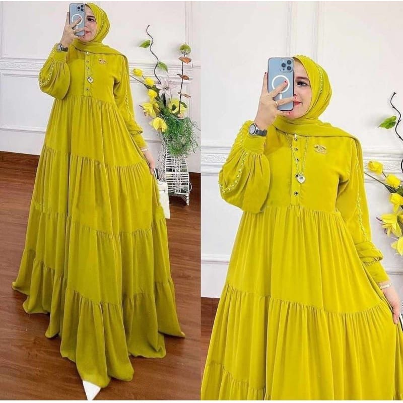 Gamis Putih Serena Set Pashmina Ceruty Babydoll Dress Kondangan Baju Wanita Kekinian Gaun Pesta Muslimah Setelan Wanita Jumbo