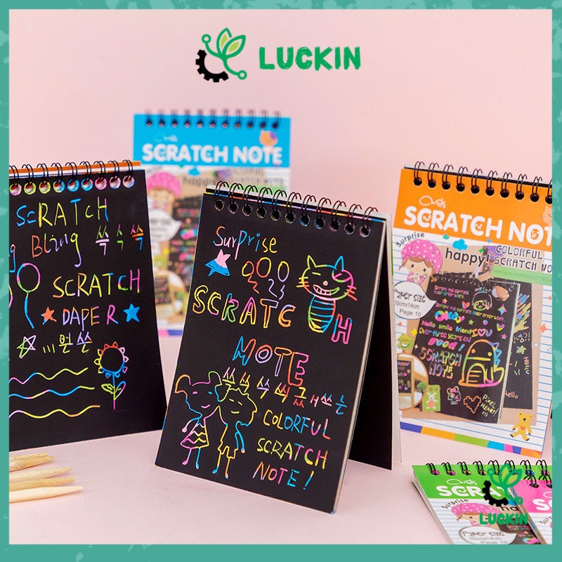 

luckin/Scratch note kecil Buku Magic Warna Colourful Scratch note kecil mainan Black Cardboard edukasi