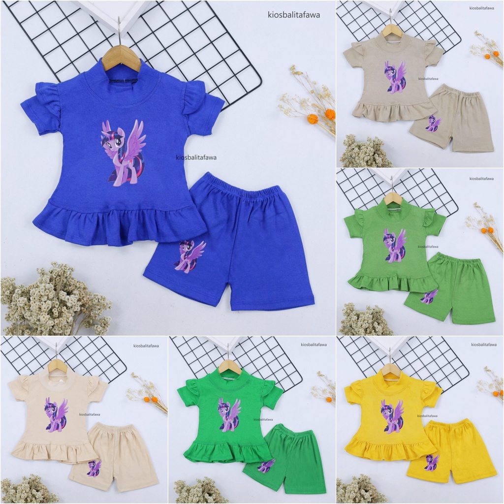 Set Kinan Bayi 1-2 Tahun / 6-24 Bulan IMPORT Setelan Bayi Balita Karakter Celana PendekPerempuan Polos Baju Tidur Main Kiosbalitafawa