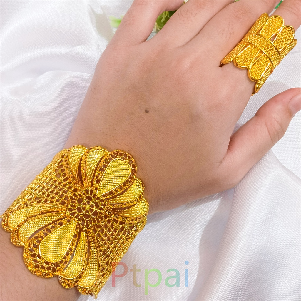 Perhiasan Set Gelang Kendari Bamgle+Cincin Dewasa Lapis Emas 24k Gelang Tangan Keroncong terbaru xuping dubai