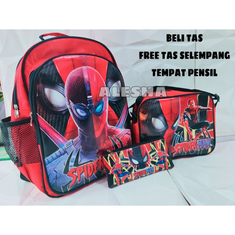 Tas Anak Laki-Laki Ransel Sekolah TK/SD Bonus kotak pensil Karakter Boboy, Spidermann