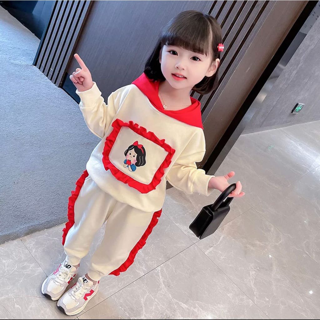 SETELAN HOODIE ANAK PEREMPUAN TERBARU MOTIF SNOWW WHITE UMUR 1-5 TAHUN