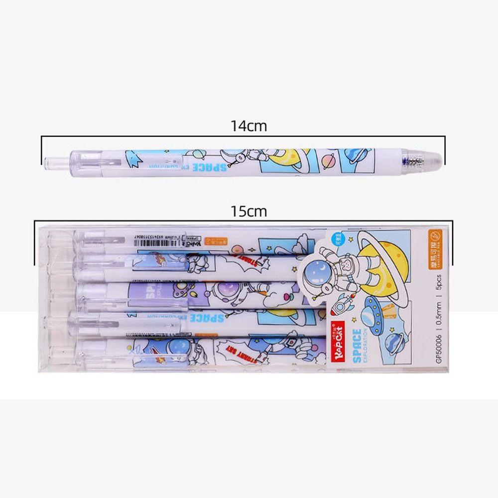 R-flower 5PCS/Set Pulpen Gel Alat Tulis Kartun Tinta Biru Press Type Signature Pen