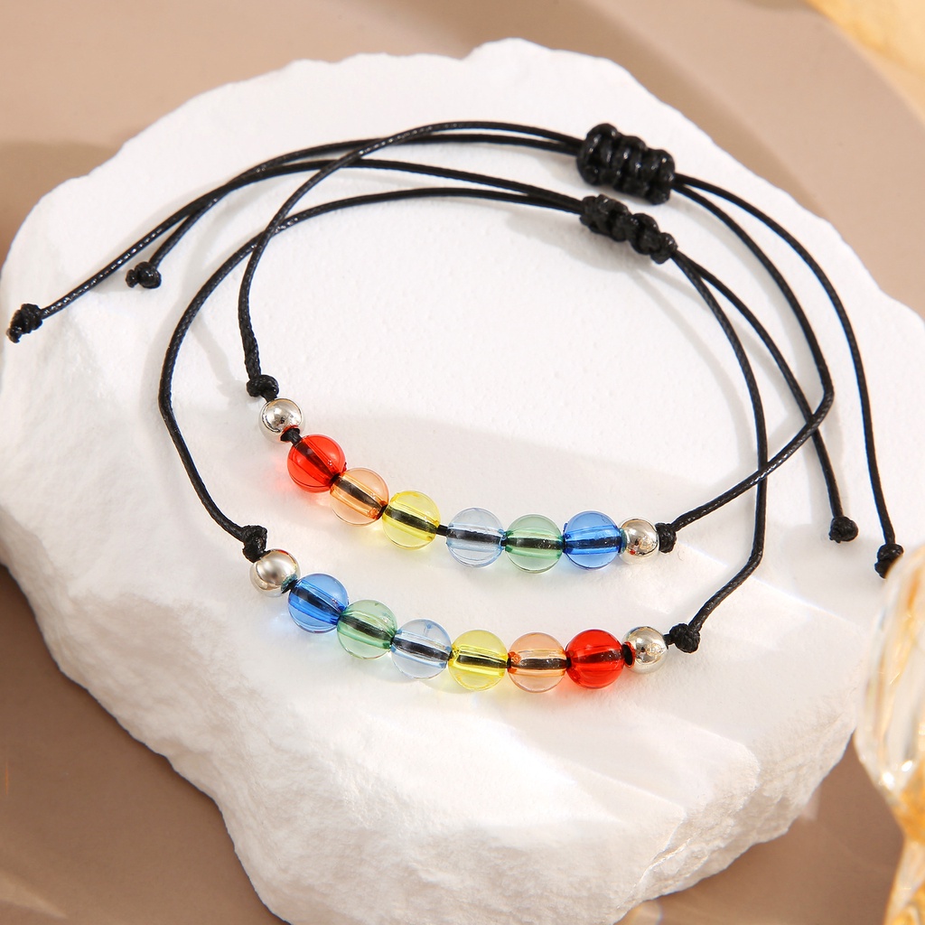 YEEZII 4pcs / set Gelang Manik-Manik Warna-Warni Pelangi Untuk Wanita