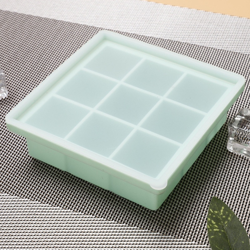 Mary 1pak Ice Cube Tray Silicone Nampan Es Dengan Tutup Grade Cetakan Es Batu Cetakan 9-Grid Mudah Dilepaskan Cetakan Es Batu