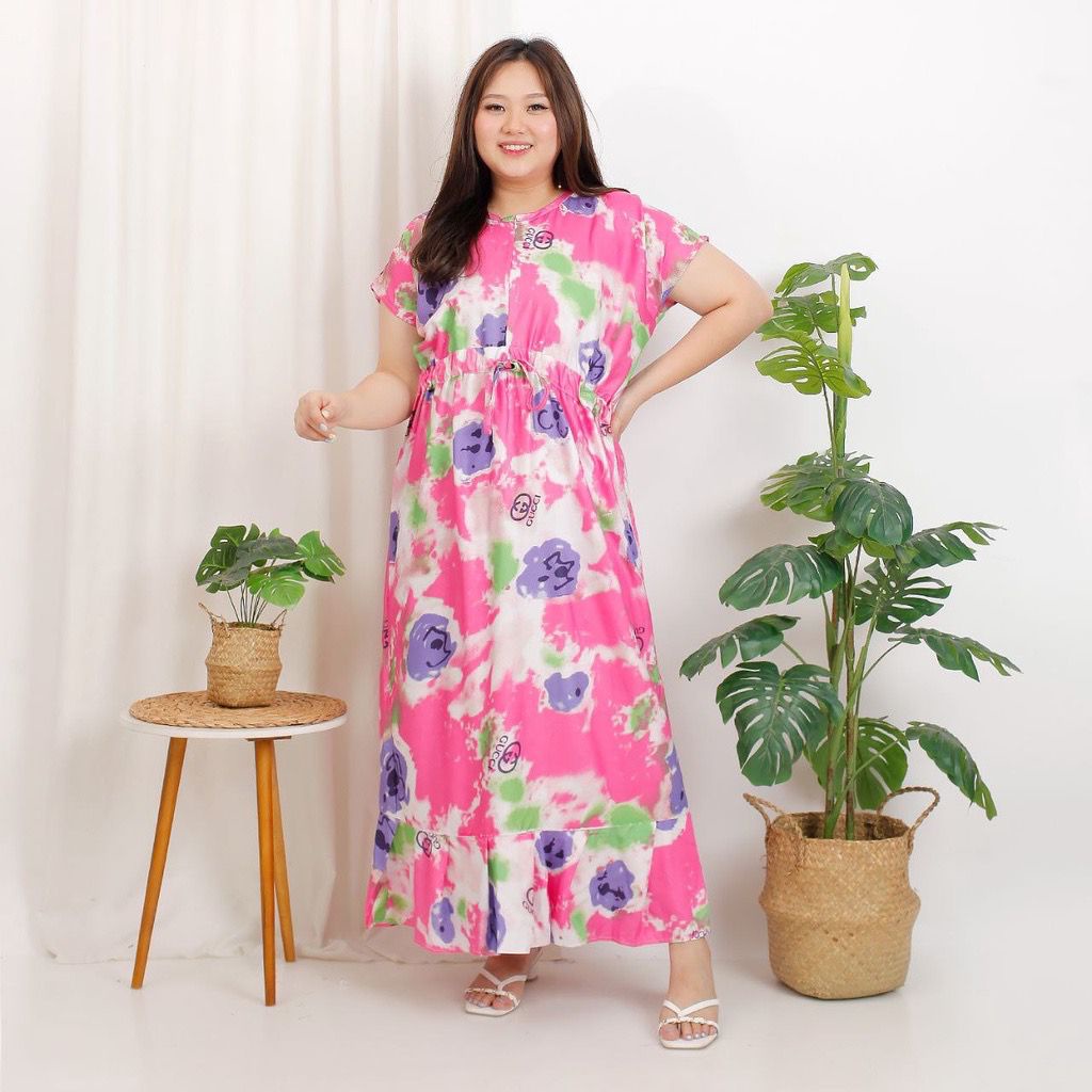 Daster Rayon Jumbo Serut Ruffle Gucci 130 /Daster Hamil Busui Viral Ternyata/Daster Rayon Jumbo