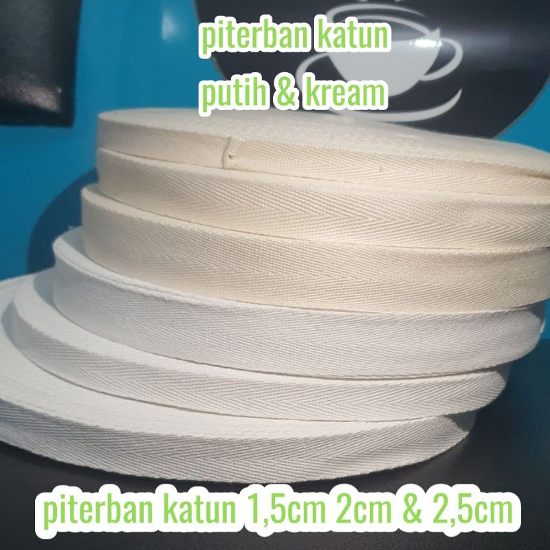 piterban | beterban katun | pita katun 1,5cm 2cm & 2,5cm Hitam & kream