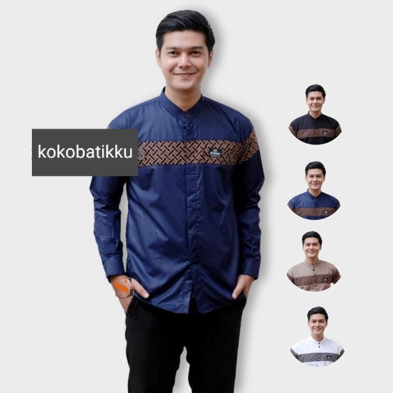Baju koko pria motif Kombinasi batik Kobata Lengan Panjang premium murah berkualitas