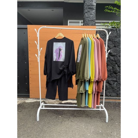 SETCEL SERUT WANITA VIRAL SABLON PRINTING ONE SET TERBARU BISA COD SETELAN CRINKLE AIRLOW JUMBO LD 108 PAKAIAN SET SERUT KEKINIAN