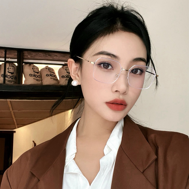 (YUZHU) Mode Baru Logam Bingkai Tipis Kacamata Hitam Vintage Mode Cahaya Kerai Kacamata Hitam Anti Biru Eyeglasses