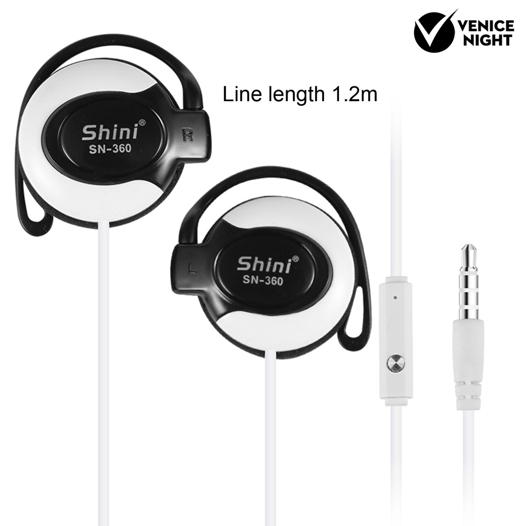 (VNEP) (Berkabel) Q360 Headphone dengan Kontrol Garis Mikrofon Warna Cerah 3.5mm Ear Hook Earphone Earpiece untuk Telepon