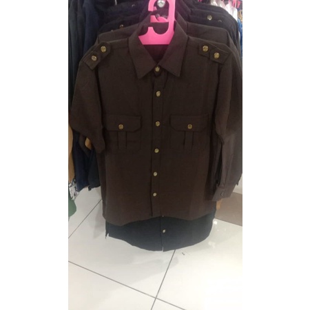Baju Safari Coklat Security | Setelan Seragam Safari Coklat Security Lengan Pendek