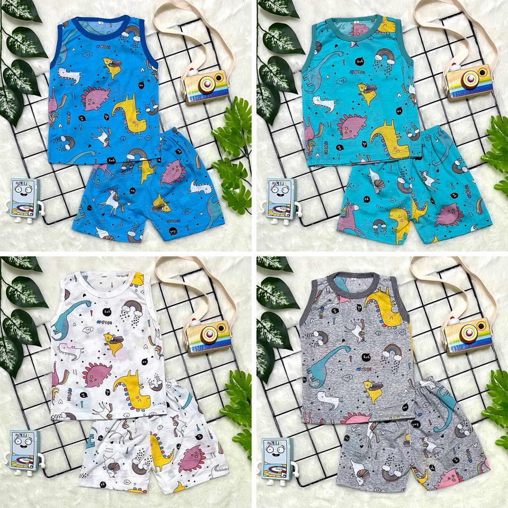 RAINBOW - SETELAN SINGLET ANAK UNISEX COWOK / CEWEK 1-5 TAHUN UNICORN DINO SINGLET FULLPRINT
