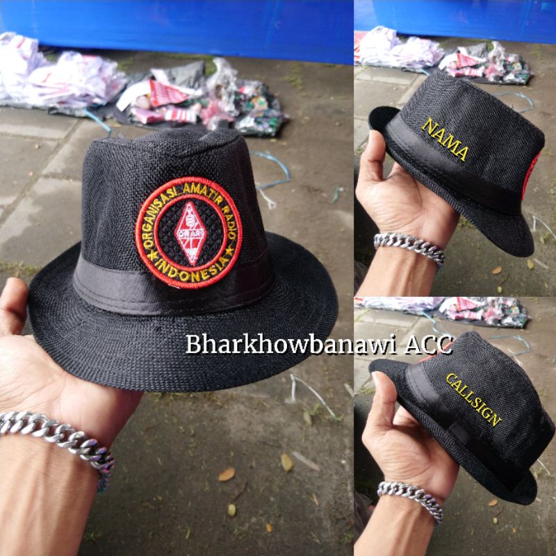 TOPI ORARI FEDORA HITAM FREE BORDIR NAMA DAN CALLSIGN
