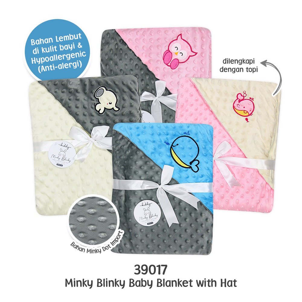 Kiddy Selimut Bayi Topi / Bedong Bayi Topi / Minky Blinky Baby Blanket With Hat