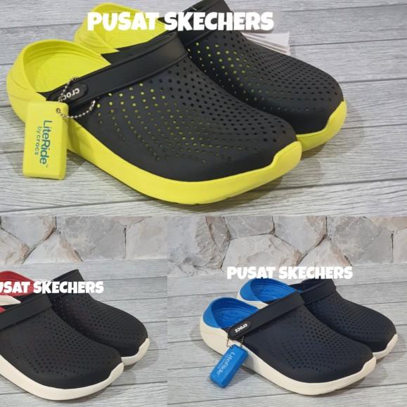 crocs sepatu sandal pria import /sepatu crocs literide man - Hitam, 36
