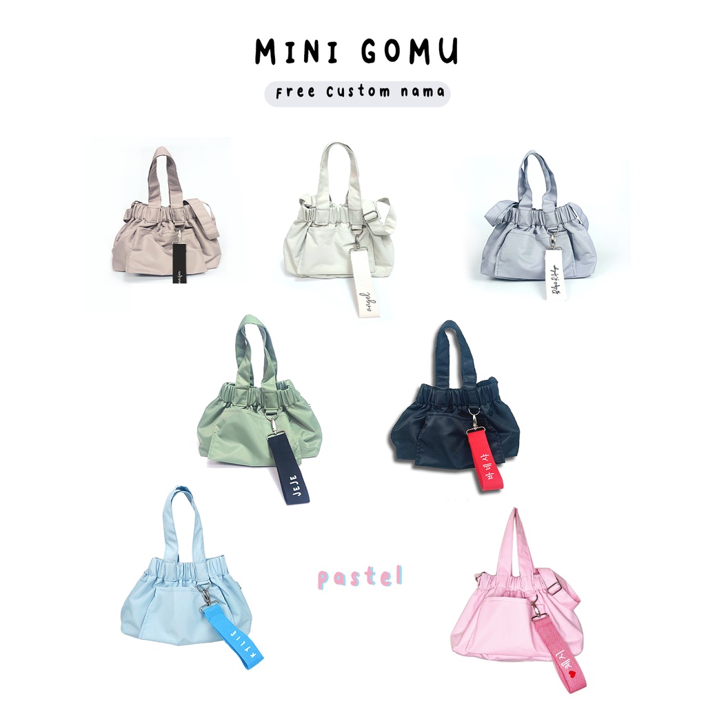 MINI SLINGBAG GOMU BAG / TAS SELEMPANG ( FOLDABLE &amp; FREE CUSTOM NAMA ) TOTE BAG / KOREAN BAG / SHOULDER BAG / TAS WANITA