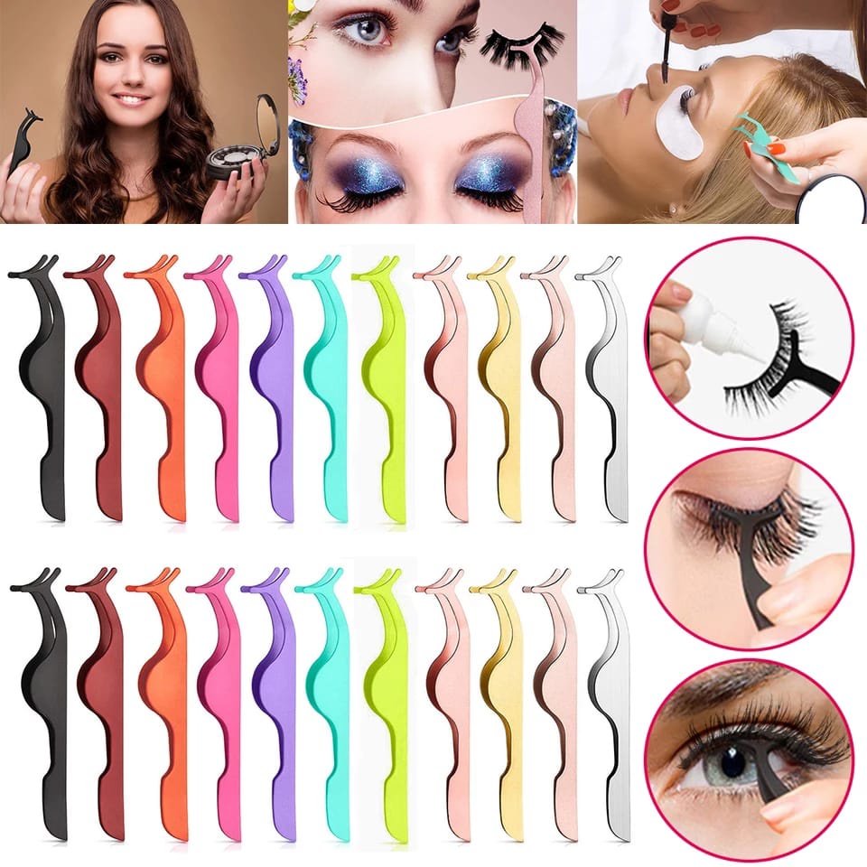 Pinset Multifungsi Bahan Stainless Steel untuk Memasang Bulu Mata Palsu / False Eyelashes Tweezers F848