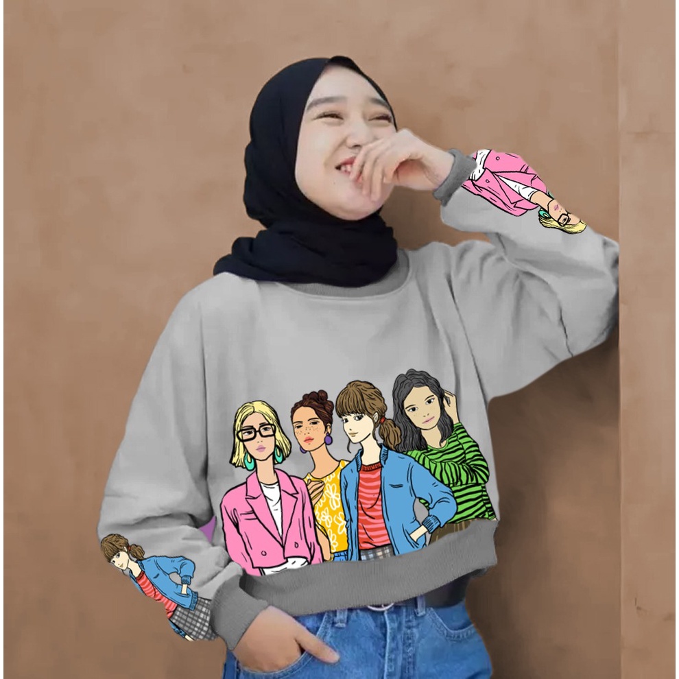 ATASAN CROP TOP WANITA MOTIF/SWEATER CROP TOP WANITA SCUBA KOREAN STYLE