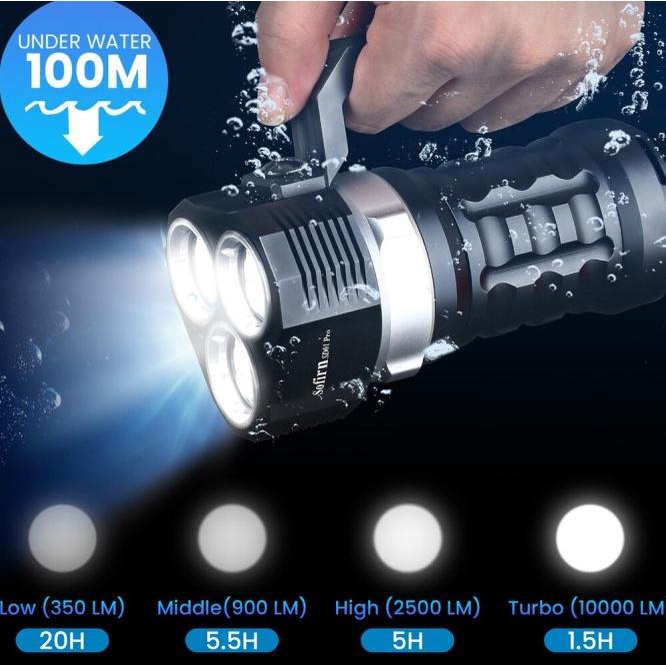 Sofirn Sd01 Pro Scuba Senter Led Diving Selam Cree 3*Xhp50.2 10000Lm