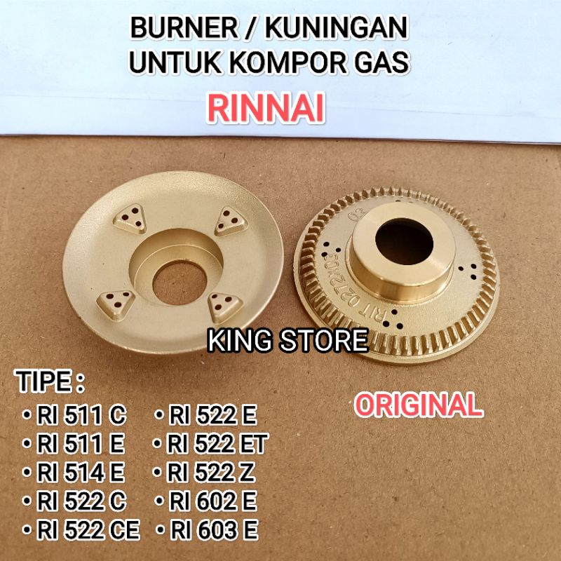 BURNER KUNINGAN KECIL ORIGINAL / UNTUK KOMPOR GAS RINNAI / TIPE RI 511 C / RI 511 E / RI 514 E / RI 