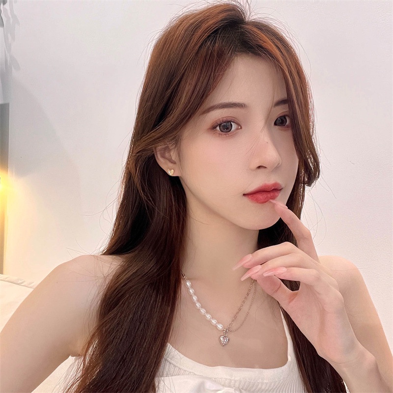 Anting S925 Silver Needle Bentuk Hati Mutiara Mini Warna Emas Bahan Alloy Untuk Wanita