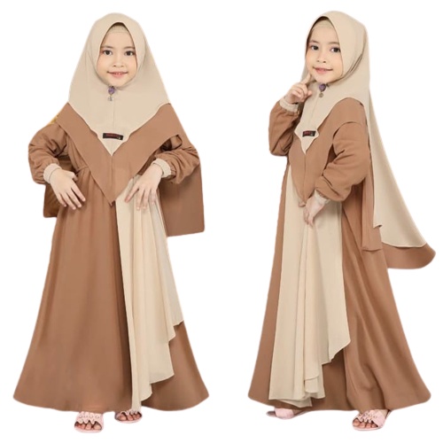 GAMIS ANAK - SYARI DRESS  - ASYFA warna Coklat Cream
