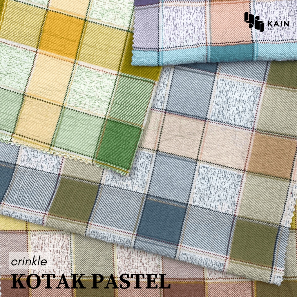 0,5 meter Kain Crinkle Kringkle Motif Kotak Pastel