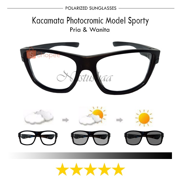 KACAMATA SPORT LENSA PHOTOCROMIC BINGKAI PLASTIK MODEL WRAPAROUNDS KACAMATA OLAHRAGA LENSA BISA BERUBAH WARNA ANTI UV PROTECTION