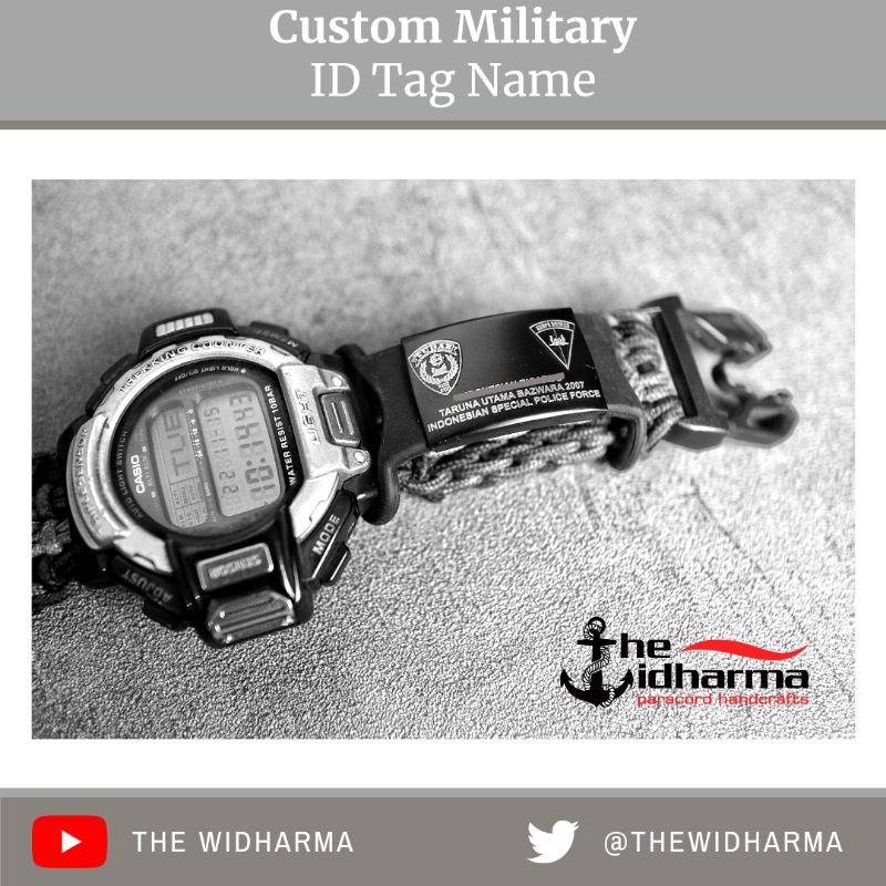Military Laser Grafir ID Tag Name Militer Gelang Jam Tangan Paracord