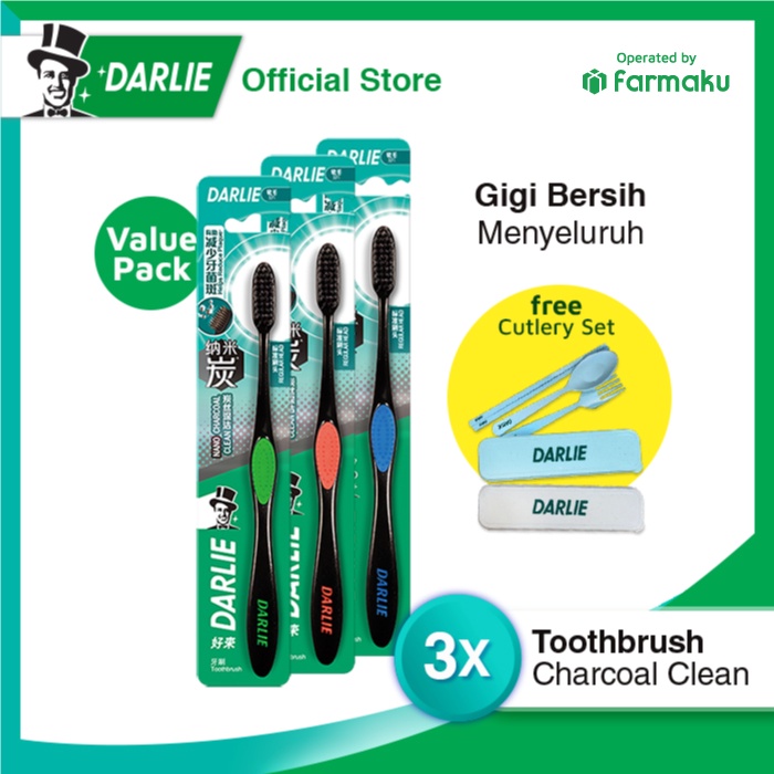 DARLIE Sikat Gigi Dewasa Charcoal Clean x3