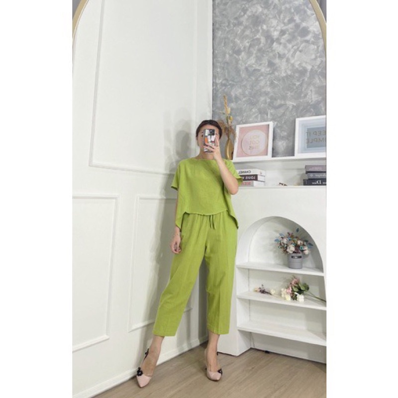 BEFAST - ZFS OOTD Setelan ANISYA /AVERY HILOW SETELAN ONE SET ATASAN DAN CELANA SATU SET / Pakaian Casual Wanita Remaja / Set Atasan Lengan Pendek+Celana Panjang / Oneset Wanita Keluaran Terbaru / Fashion kekinian Remaja ABG Trendy