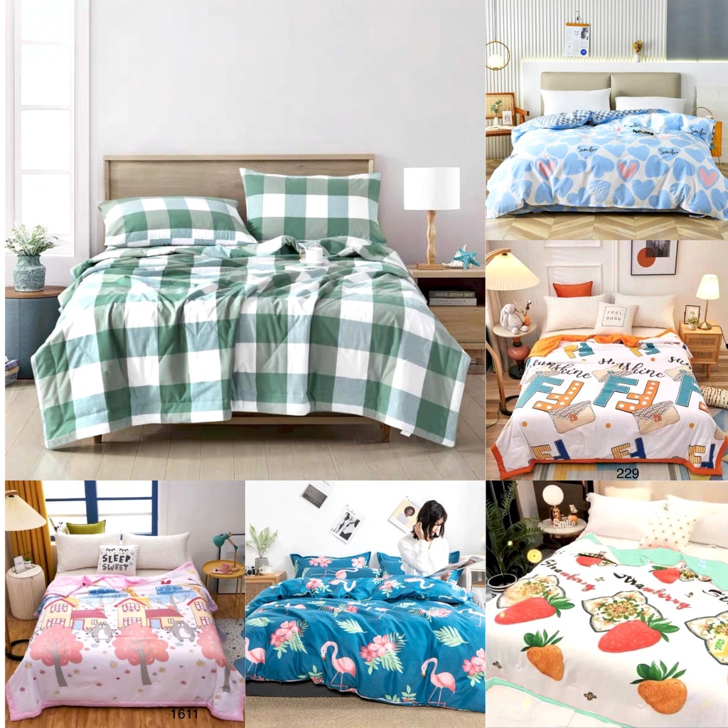 Selimut Bedcover Korean Design Katun Halus/Katun Aesthetic King Size 180x200/200x230 CM Termurah Terlaris