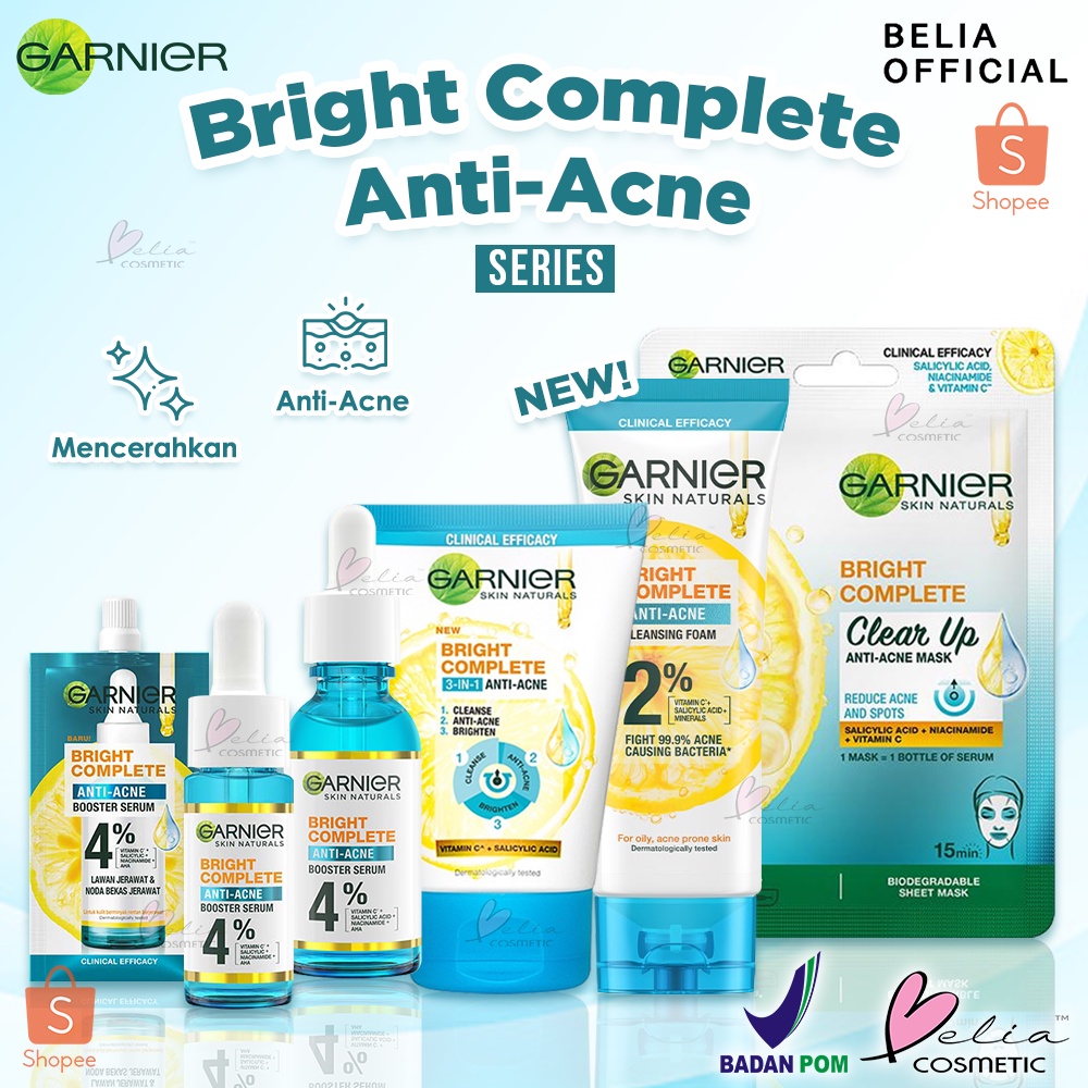 ❤ BELIA ❤ Garnier Bright Complete Anti Acne Series | Clear Up | Serum | Sachet | Face Wash | Masker Wajah | BPOM