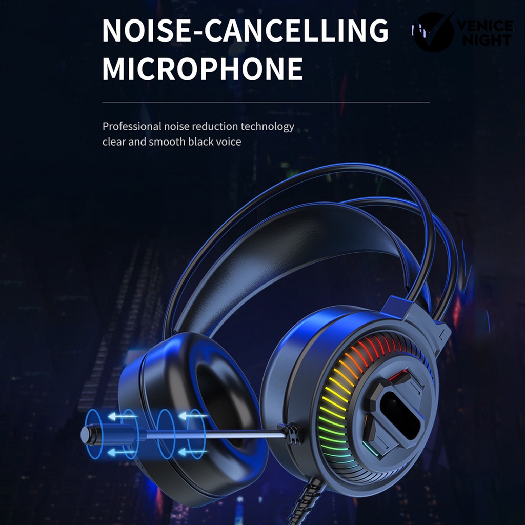 (VNEP) (Berkabel) PSH-400 Headphone Luminous Noise Reduction 3.5mm USB HiFi Stereo Gaming Headset dengan Mikrofon untuk Desktop