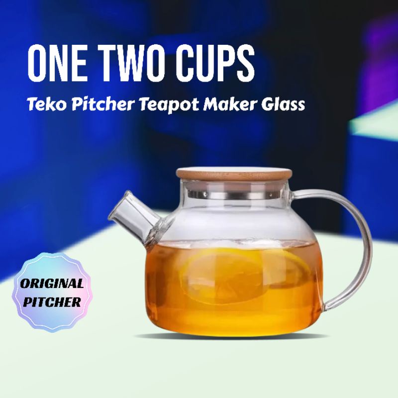 Jual Teko Pitcher Air Teh Chinese Teapot Maker Kaca Glass Filter Tutup Kayu Tahan Panas 1 Liter 5497