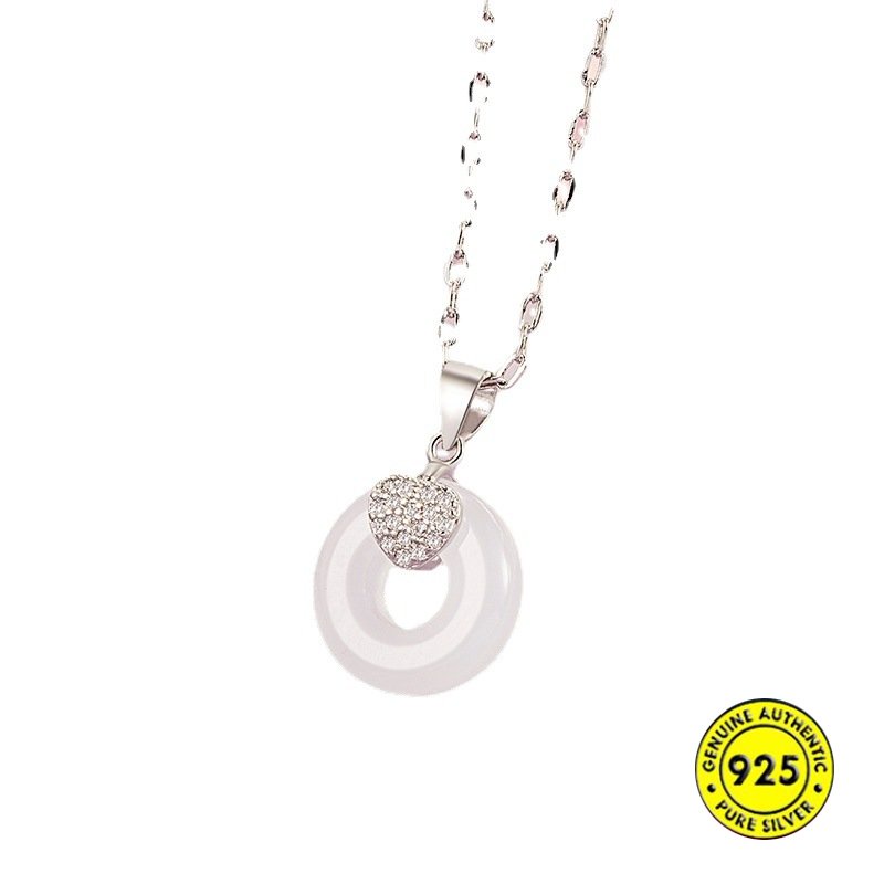 Kalung Rantai Sterling Silver 925 Dengan Liontin Batu Giok Hetian Untuk Wanita U1394