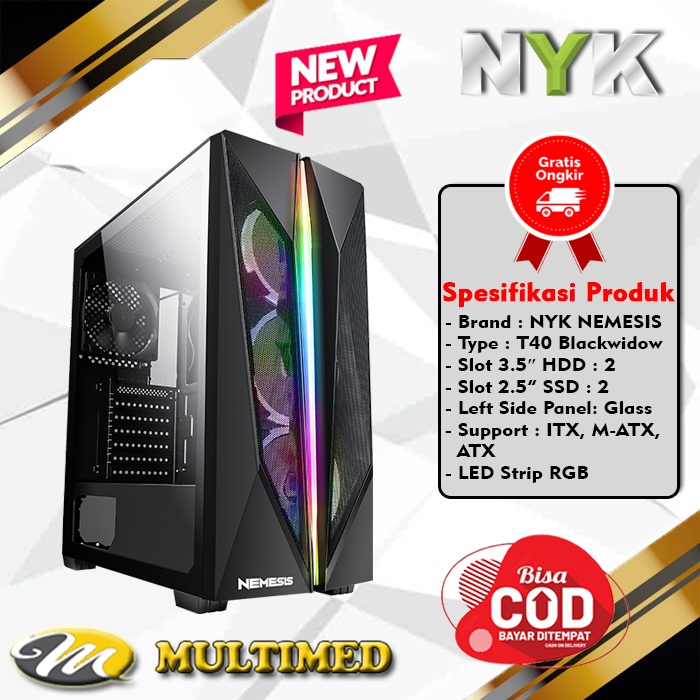 Casing PC Gaming NYK Nemesis T40 Blackwidow With LED Strip