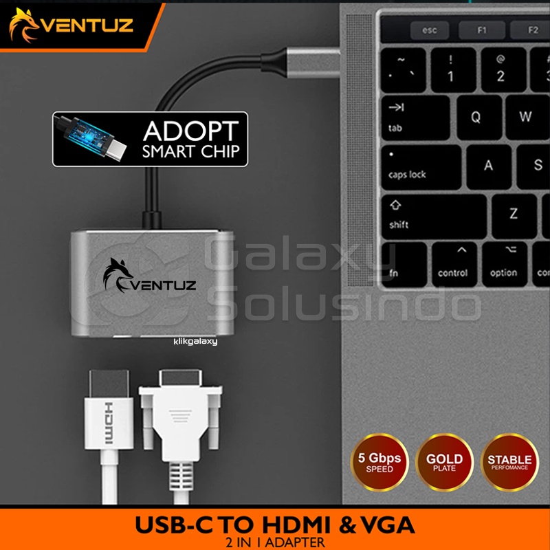 VENTUZ USB Type-C to HDMI + VGA - 2 in 1 Adapter Converter 4K