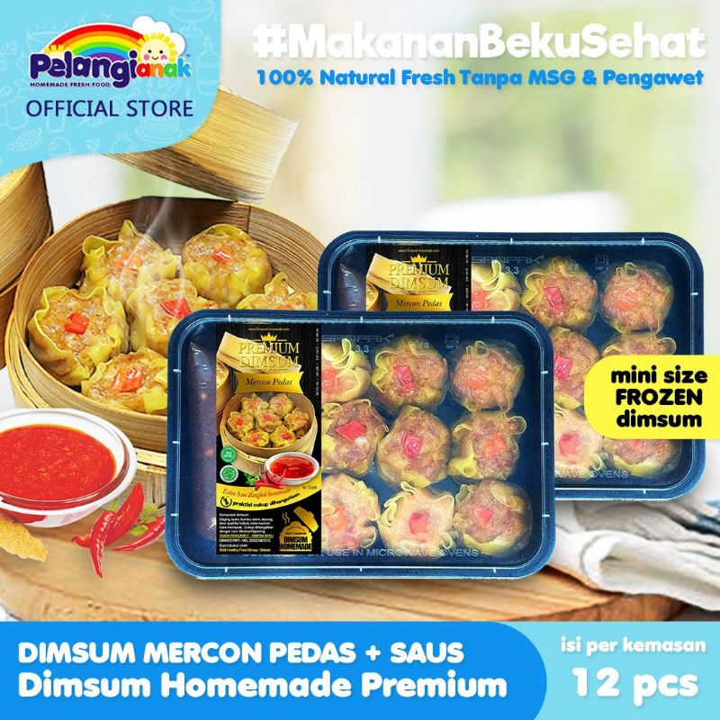 

Dimsum Frozen pelangi ayam jamur, ayam sayur, mercon, dan keju cheddar isi pertray 12 pcs