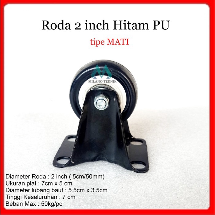 Roda Roda 2 Inch Pu Mati+Bearing Caster Troli Rubber Karet 2" Inch Etalase