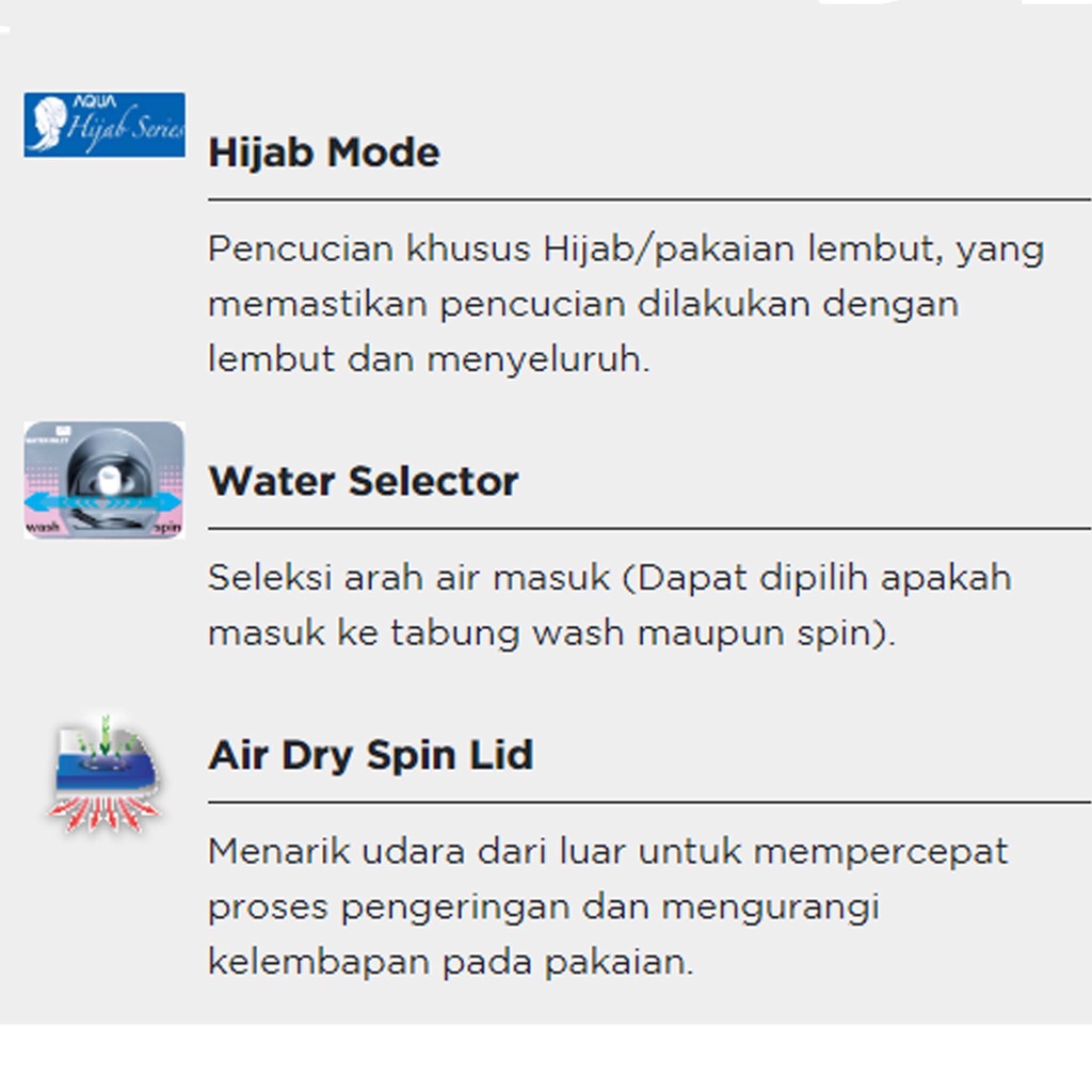 MESIN CUCI 2 TABUNG AQUA 7 KG - 8 KG HIJAB MODE GARANSI RESMI (MEDAN)