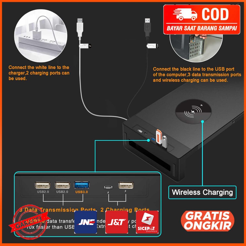 Meja Laptop Desk Monitor Stand Wireless Charging and USB Port 6052