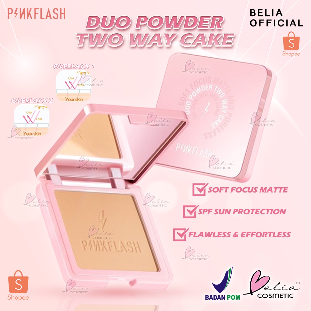 ❤ BELIA ❤ PINKFLASH Duo Powder Two Way Cake | Duo Effect Pressed Powder PF-F17 | Oil Control | Pink Flash | BPOM