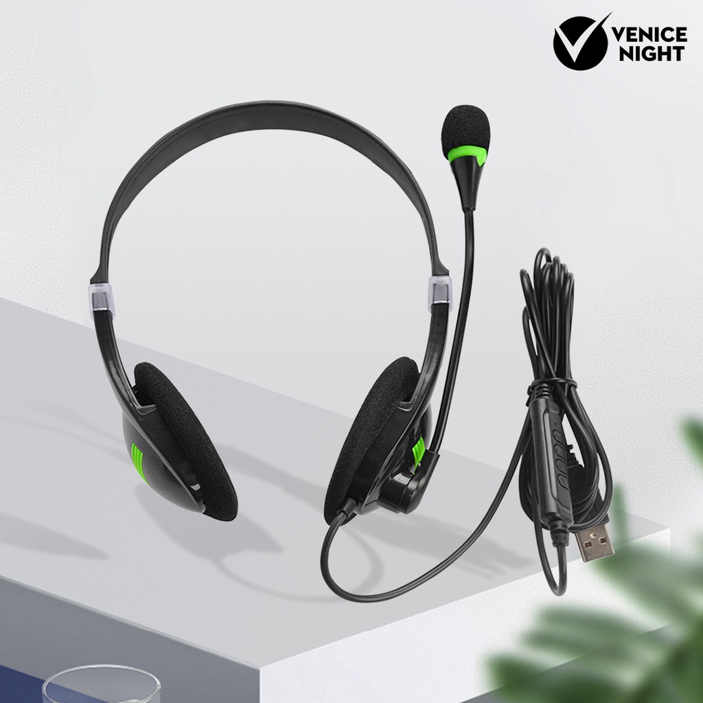 (VNEP) (Berkabel) Kompatibilitas Lebar Headphone 440 Nyaman Memakai Headset Gaming Stereo Pengurang Kebisingan ABS USB untuk Komputer